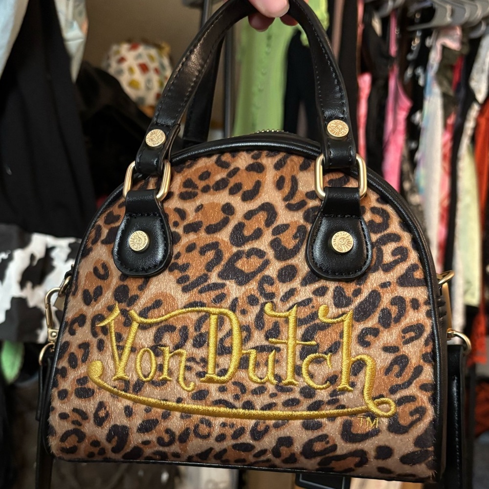 Von Dutch Black and Brown Leopard Mini Bag